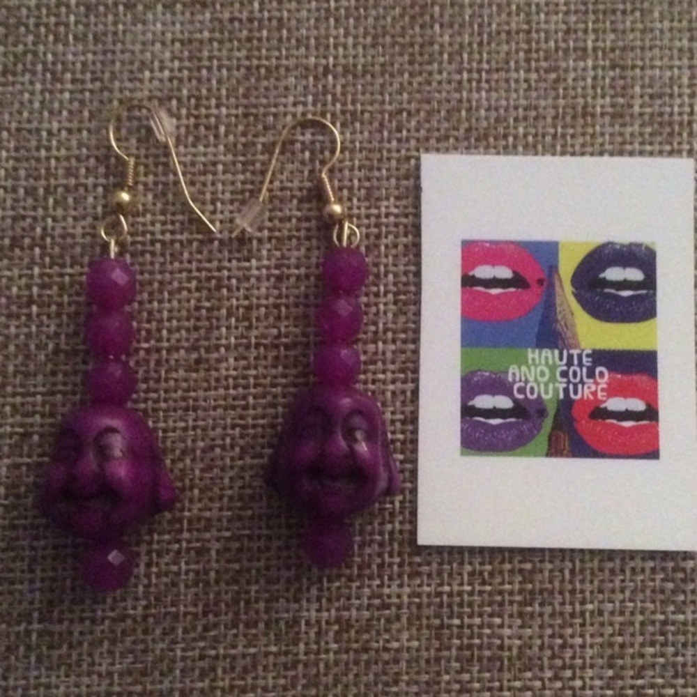NEW Handmade Purple Buddha Howlite Glass Earrings